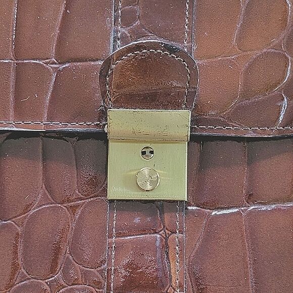 Vtg 80s chestnut croc embossed patent leather shoulder satchel - Picture 11 of 15